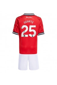 Manchester United Manuel Ugarte #25 Jalkapallovaatteet Lasten Kotipeliasu 2025-26 Lyhythihainen (+ Lyhyet housut)